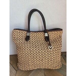 Brighton Woven TriColor Jute Straw Tote Bag‎ Silver Charms Rita Paisley Lining